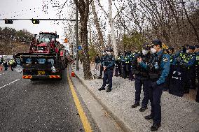 Trucks Carrying Tractors Appear At An Impeachment Rally Against President Yoon Suk-yeol