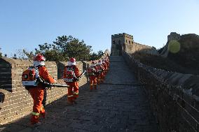 Firefighters Patrol Jinshanling Great Wall Scenic Area in  Cheng