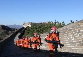 Firefighters Patrol Jinshanling Great Wall Scenic Area in  Cheng