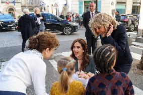 Brigitte Macron and Queen Mary Visit Paris Nursery School