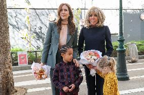 Brigitte Macron and Queen Mary Visit Paris Nursery School