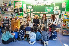 Brigitte Macron and Queen Mary Visit Paris Nursery School