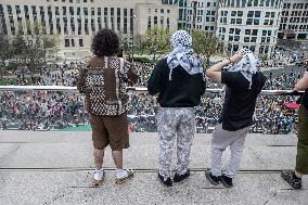 Pro-Palestinian protestors march from the National Gallery to ICE Headquarters in Washington, DC, on Saturday April 5, 2025. Thi