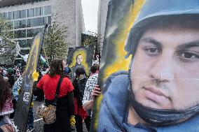 Pro-Palestinian protestors march from the National Gallery to ICE Headquarters in Washington, DC, on Saturday April 5, 2025. Thi