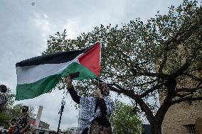 Pro-Palestinian protestors march from the National Gallery to ICE Headquarters in Washington, DC, on Saturday April 5, 2025. Thi