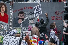 Pro-Palestinian protestors march from the National Gallery to ICE Headquarters in Washington, DC, on Saturday April 5, 2025. Thi