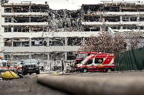 Aftermath of Russian ballistic missile strike in Kyiv