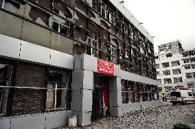 Aftermath of Russian ballistic missile strike in Kyiv