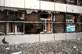 Aftermath of Russian ballistic missile strike in Kyiv