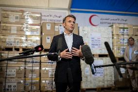 Macron talks to the media during a visit at Egyptian Red Crescent - Egypt