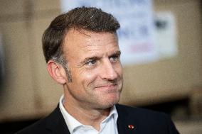 Macron talks to the media during a visit at Egyptian Red Crescent - Egypt