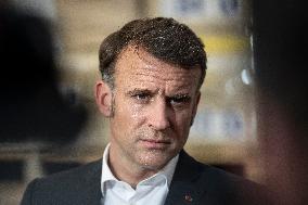Macron talks to the media during a visit at Egyptian Red Crescent - Egypt