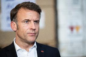 Macron talks to the media during a visit at Egyptian Red Crescent - Egypt