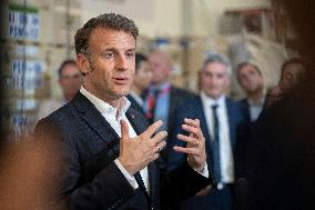 Macron talks to the media during a visit at Egyptian Red Crescent - Egypt