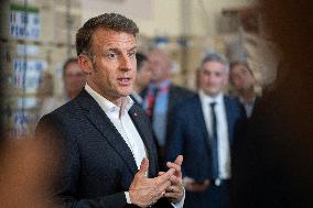 Macron talks to the media during a visit at Egyptian Red Crescent - Egypt