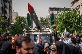 Model Of Missiles And Anti-Israeli Protest In Tehran, Iran