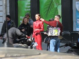 Bella Hadid on The Set of The Beauty Series in Paris