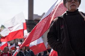 Poles Danced The Polish National Dance Polonaise On Krakowskie Przedmieście In Warsaw, Poland, On April 12, 2025