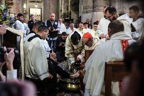 The Washing Of The Feet Ceremony At The Church Of The Holy Sepulchre In Jerusalem
