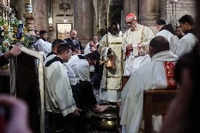 The Washing Of The Feet Ceremony At The Church Of The Holy Sepulchre In Jerusalem