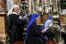 The Washing Of The Feet Ceremony At The Church Of The Holy Sepulchre In Jerusalem