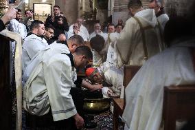The Washing Of The Feet Ceremony At The Church Of The Holy Sepulchre In Jerusalem