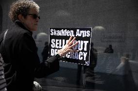 Protesters Demonstrate Outside Elite Law Firm Over Deal With Trump