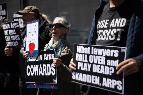 Protesters Demonstrate Outside Elite Law Firm Over Deal With Trump