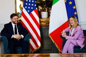 Giorgia Meloni Meets With J. D. Vance - Rome