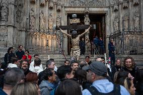 Holy Week: Good Friday Procession In Barcelona.