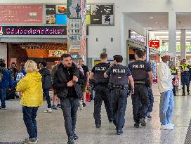 Police Presence At The Main Railway Station In The German City Of Regensburg