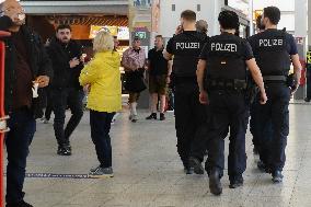 Police Presence At The Main Railway Station In The German City Of Regensburg
