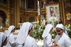 Catholic Devotees In Honor Of Late Pope Francis In Bangkok.