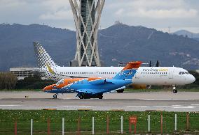 Diverse aircraft on the takeoff runway