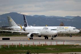 Diverse aircraft on the takeoff runway