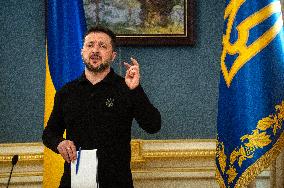 President Volodymyr Zelenskyy gives briefing