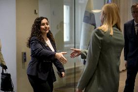 Finnish Foreign Minister Elina Valtonen meeting President Vjosa Osmani Sadriu