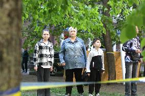 Russian drone hits apartment block in KamianskeRussian drone hits apartment block in Kamianske