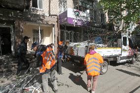 Aftermath of overnight Russian shelling of Dnipro