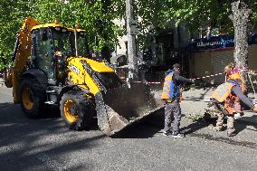 Aftermath of overnight Russian shelling of Dnipro