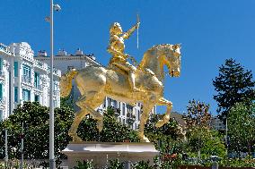 Jeanne d Arc statue in front of the Sainte Jeanne d Arc church - Nice