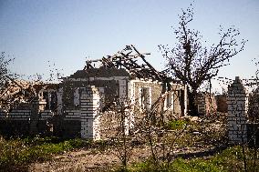 Aftermath of Russian occupation of Maksymivka village in Mykolaiv region