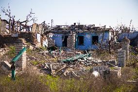 Aftermath of Russian occupation of Maksymivka village in Mykolaiv region