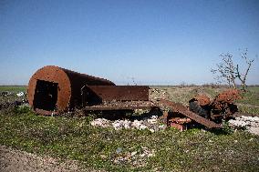 Aftermath of Russian occupation of Maksymivka village in Mykolaiv region