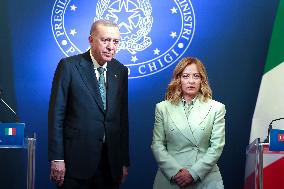 Giorgia Meloni and Turkish President Erdogan Press Conference - Rome