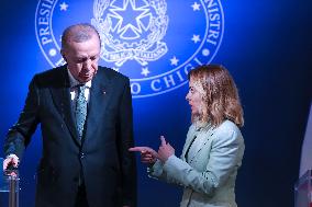 Giorgia Meloni and Turkish President Erdogan Press Conference - Rome