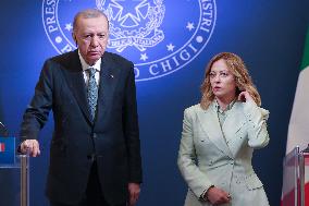 Giorgia Meloni and Turkish President Erdogan Press Conference - Rome