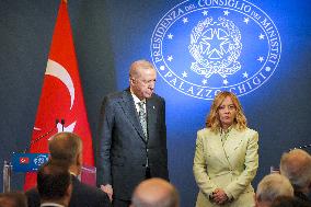 Giorgia Meloni and Turkish President Erdogan Press Conference - Rome