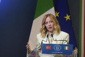 Giorgia Meloni and Turkish President Erdogan Press Conference - Rome