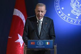 Giorgia Meloni and Turkish President Erdogan Press Conference - Rome